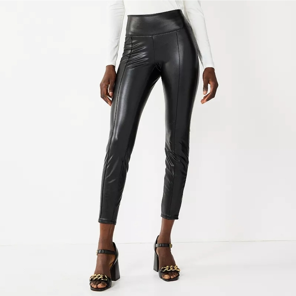 Like New Nine West Stretchy Black Faux Leather High-Waisted Leggings XL
